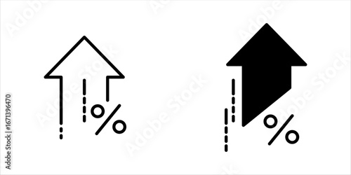 Percent increase vector design. Consist of up arrow and percent sign, icon or symbol. Concept for percentage of interest rate, growth profit, stock price etc. Thin line or outline of shape. 48x48 px	
