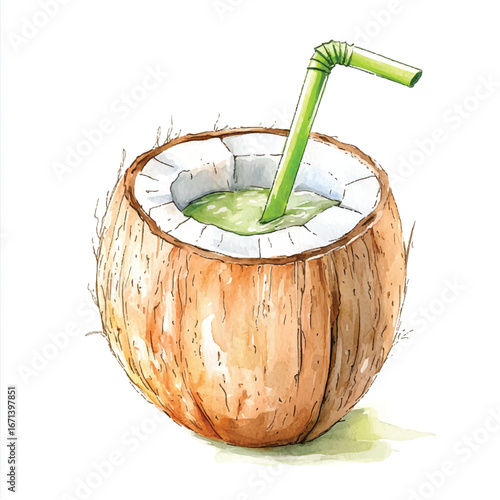 a cute Fresh coconut water served