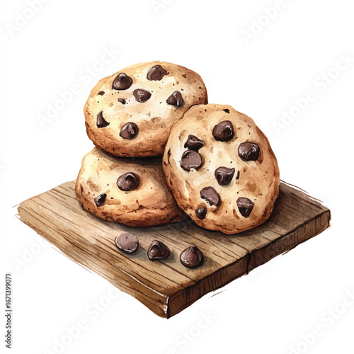 a cute freshly baked chocolate chip cookie