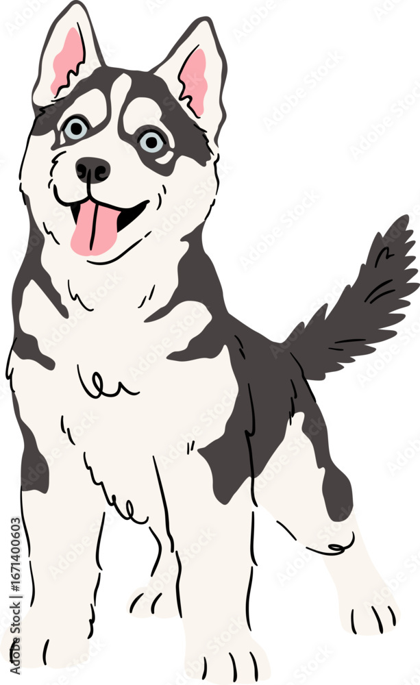 vector illustration of a Happy Husky Puppy