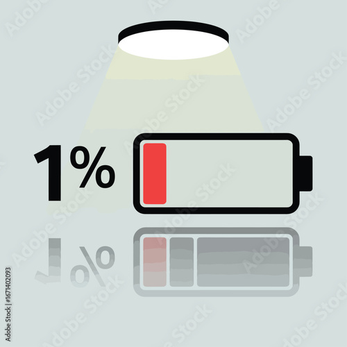 1% Battery Vector: Critical Low Power, Device Alert, and Energy Crisis.