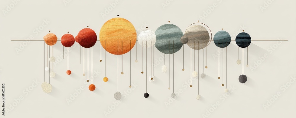 Fototapeta premium Artistic depiction of planets in a minimalist solar system style