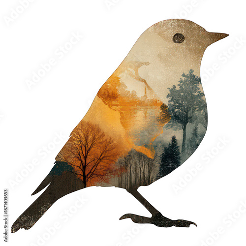 bird silhouette combined with earth globe, isolated on white background