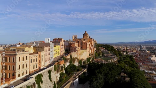 Aerial Drone Shot Over Cagliari City In Sardinia, Italy On A Bright Summer Day