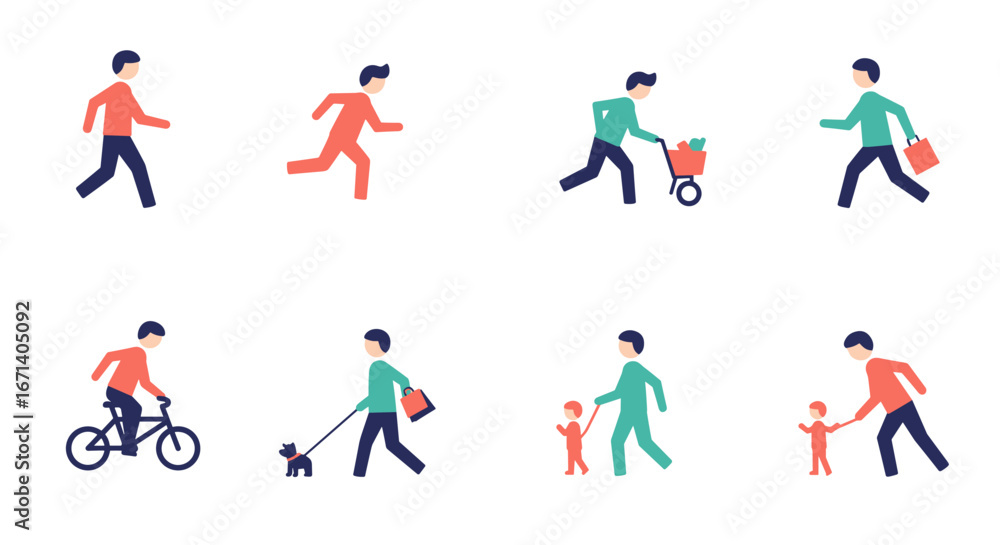Naklejka premium Flat style people walking and engaging in daily activities