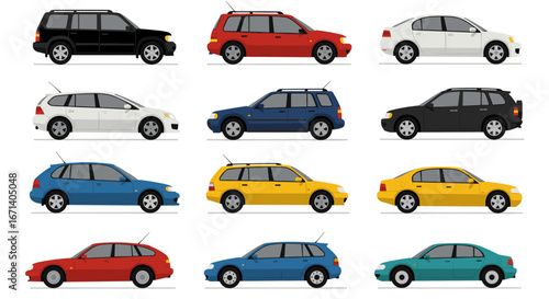 Colorful modern car collection side view set for vehicle design projects