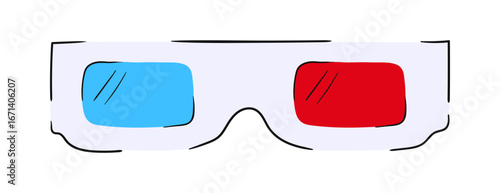3D glasses for watching movies in hand drawn style. Vector illustration isolated on white background