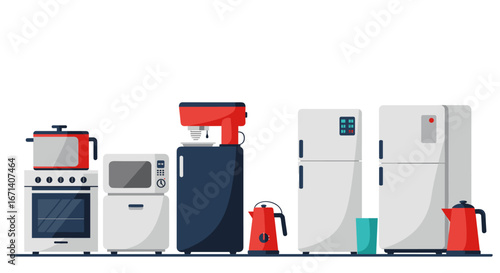 Modern kitchen appliance set in minimalist style for home interior design