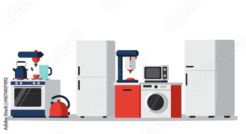 Modern kitchen appliances set with flat design in vibrant colors