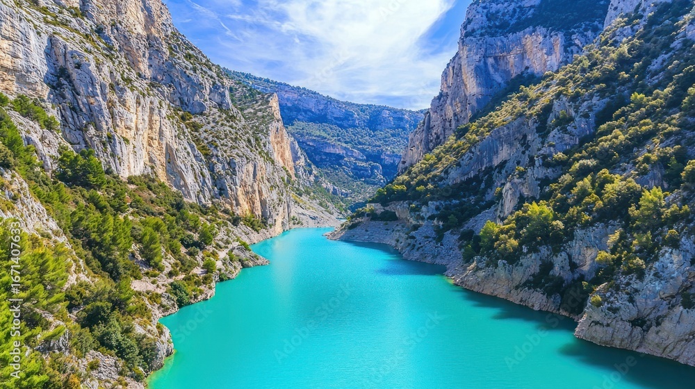 Obraz premium Turquoise lake nestled in a dramatic canyon.