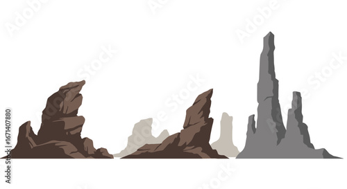 Desert rock formations in flat design for landscape backgrounds