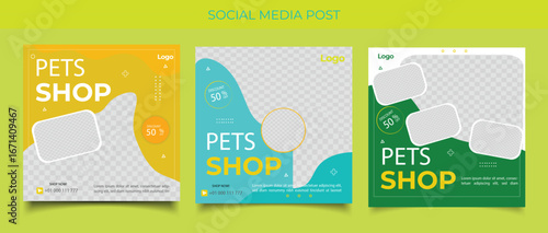 MobileMobPet shop social media post template design with photo collage
