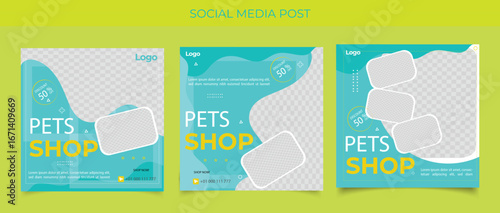 MobileMobPet shop social media post template design with photo collage