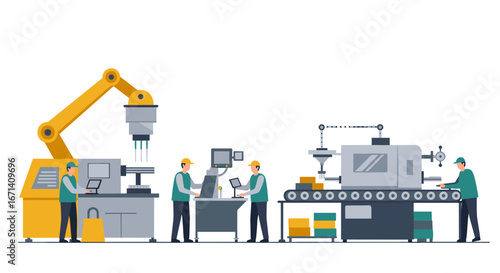Modern manufacturing process with robotic automation in factory setting