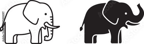 A striking pair of elephant illustrations, one in classic white line art and its counterpart in bold black. 