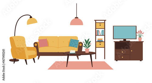 Cozy living room setup with modern furniture and decor elements