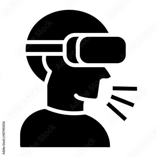 Virtual Reality User Interface Communicating through VR Headset Icon in Black and White