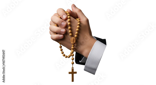 Bilde på lerret Isolated Hands Holding Rosary Beads