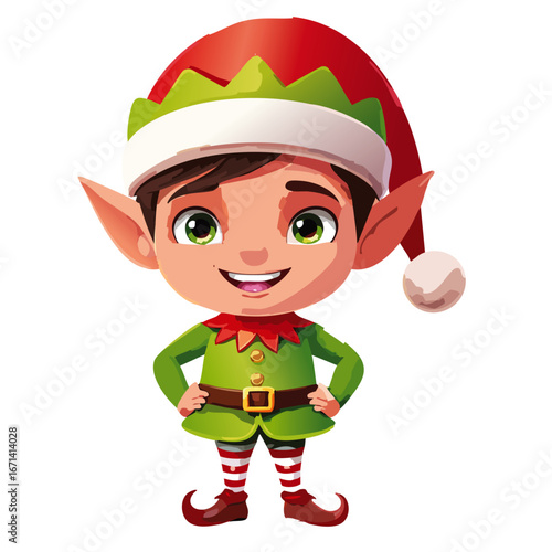3d render cartoon green elf male with santa hat vector graphic design