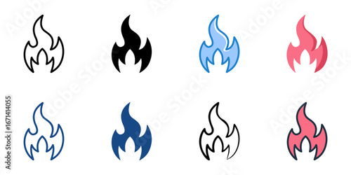 Flame icon set multiple style collection 
