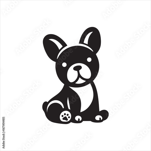 Playful Black and White French Bulldog Cartoon Sitting Patiently Smiling.