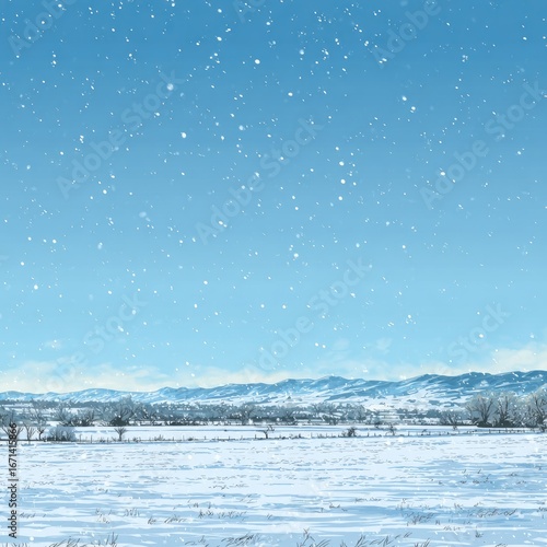 Winter landscape with snow falling