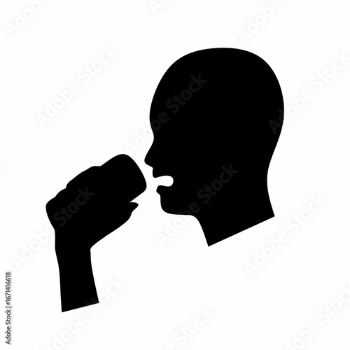 Vector silhouette of a man drinking a glass of water on a white background. Concept of a man drinking water from a glass with his hand. Thirsty man. Suitable for mineral water logo icons. Vector