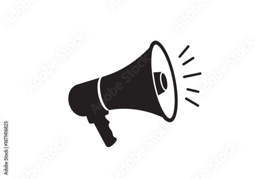 A black megaphone silhouette design icon logo illustration isolated on white background.
