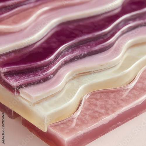 Abstract layered art with wavy, blended hues of pink and purple