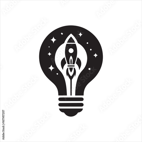 Rocket Ship Inside a Lightbulb Symbolising Innovation.