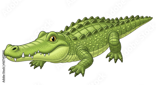Isolated Cartoon Crocodile Standing on White Background