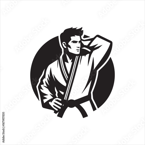 Silhouette of a Karateka in a Gi Ready for Martial Arts Training.