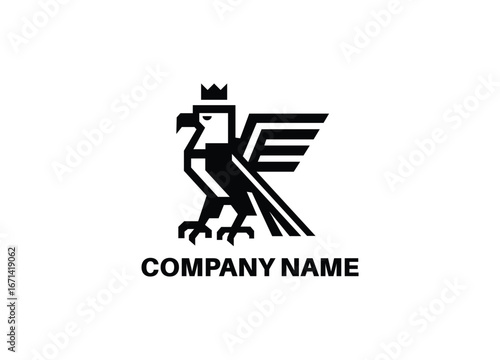 Crowned Eagle Logo – Geometric Black Bird Emblem with Company Name Placeholder