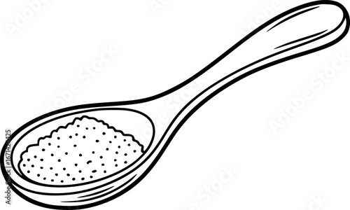 Black and White Illustration of a Spoon Filled with Granulated Substance