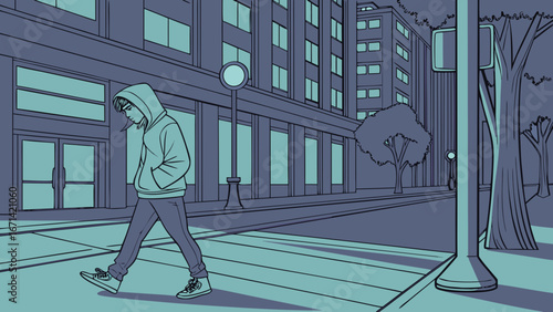 "Walking Alone in Hoodie Vector – Lonely Person Silhouette Illustration"