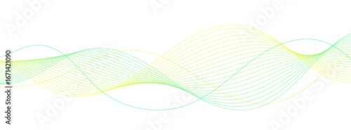 Dynamic abstract background featuring graceful, intertwining green and yellow wave lines, creating a minimalist and fluid design for modern digital and print media presentations