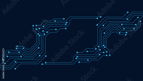 Circuit Board Technology Information Frame Pattern Concept Vector Background. Blue Abstract Scifi PCB Trace Data Transfer Design Illustration.