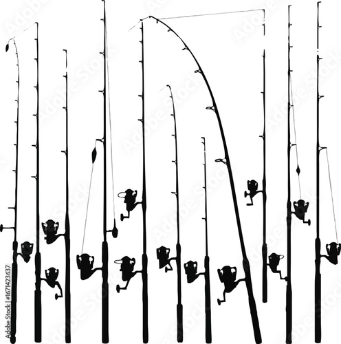 Isolated need kinds of feeder rod for fishing victor art silhouette with white Background