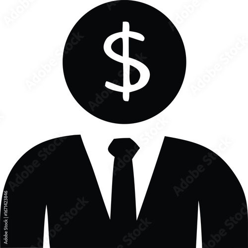 Silhouette of a businessman with a dollar sign for a head symbolizing financial success wealth and economic prosperity in business careers