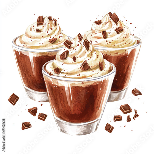 a cute glass cups of rich chocolate pudding