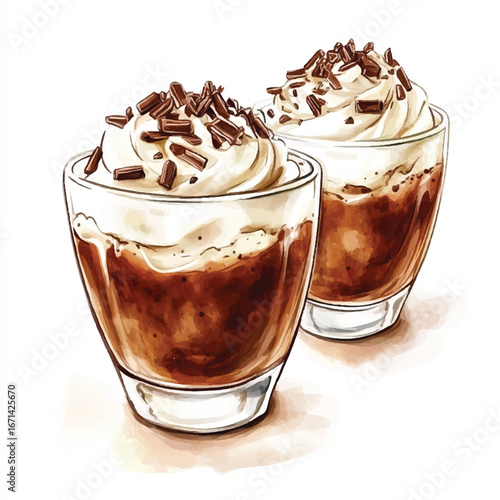a cute glass cups of rich chocolate pudding