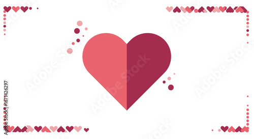 A vibrant pink and red heart shape silhouette centered on a white background with decorative heart patterns in the corners silhouette