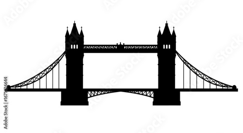 Iconic tower bridge in london england depicted as a striking black silhouette against a clean white background for graphic design