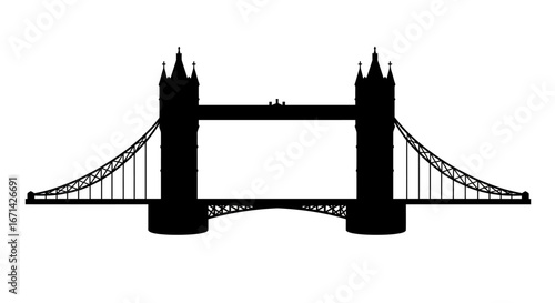 Iconic tower bridge in london england depicted as a striking black silhouette against a clean white background representing a famous landmark silhouette