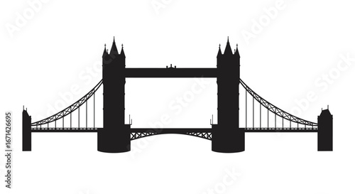 Iconic tower bridge in london england depicted as a stark black silhouette against a clean white background a classic architectural landmark silhouette