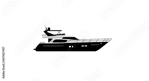 Elegant motor yacht silhouette showcasing a luxurious vessel with sleek lines and multiple decks for upscale maritime travel silhouette