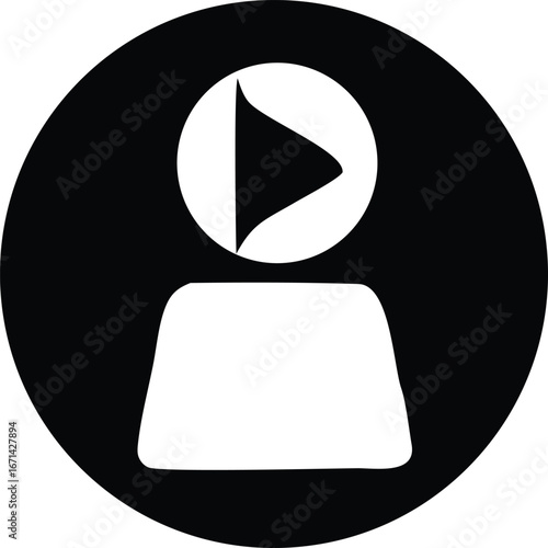 Icon representing a user with a play button over their head symbolizing multimedia engagement or an interactive profile interface