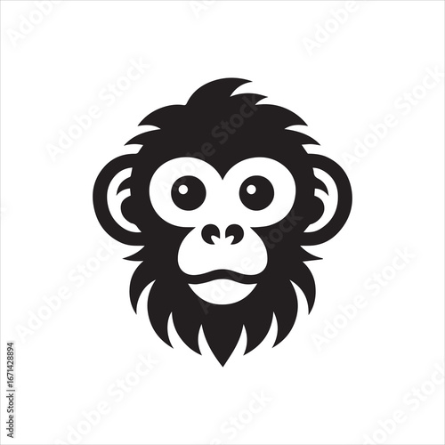 Stylized Black Silhouette of a Smiling Monkey Face with Furry Details.
