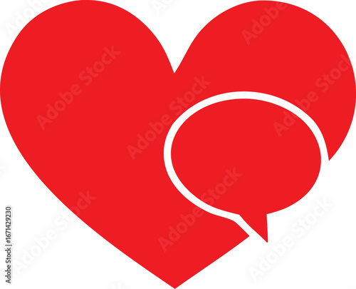 Red heart with speech bubble communicating love and affection a symbol of romance and expressing feelings