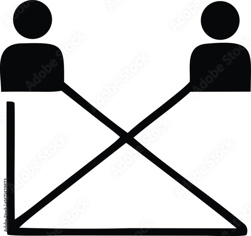 Simple iconography of two people connected by crossing lines forming a triangle symbolizing relationships or communication